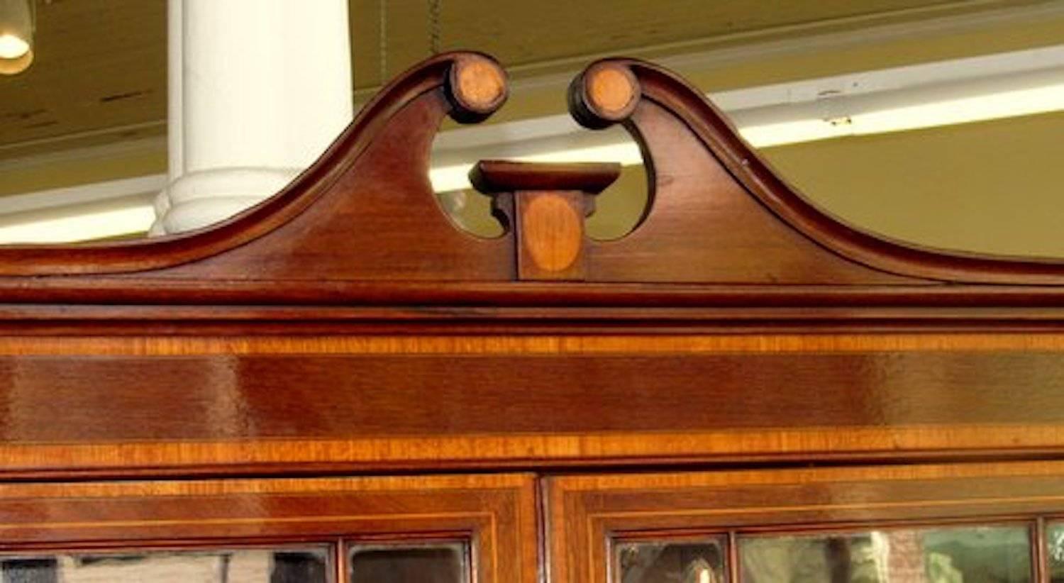 Early 19th Century Antique English George IV Satinwood Inlaid Mahogany Bureau Bookcase/Secretary