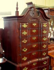 Old American Mahogany "New England Block Front" Chippendale Style Chest on Chest