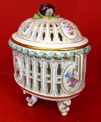 Antique Dresden or Meissen Hand-Painted Porcelain Chestnut Basket or Tureen