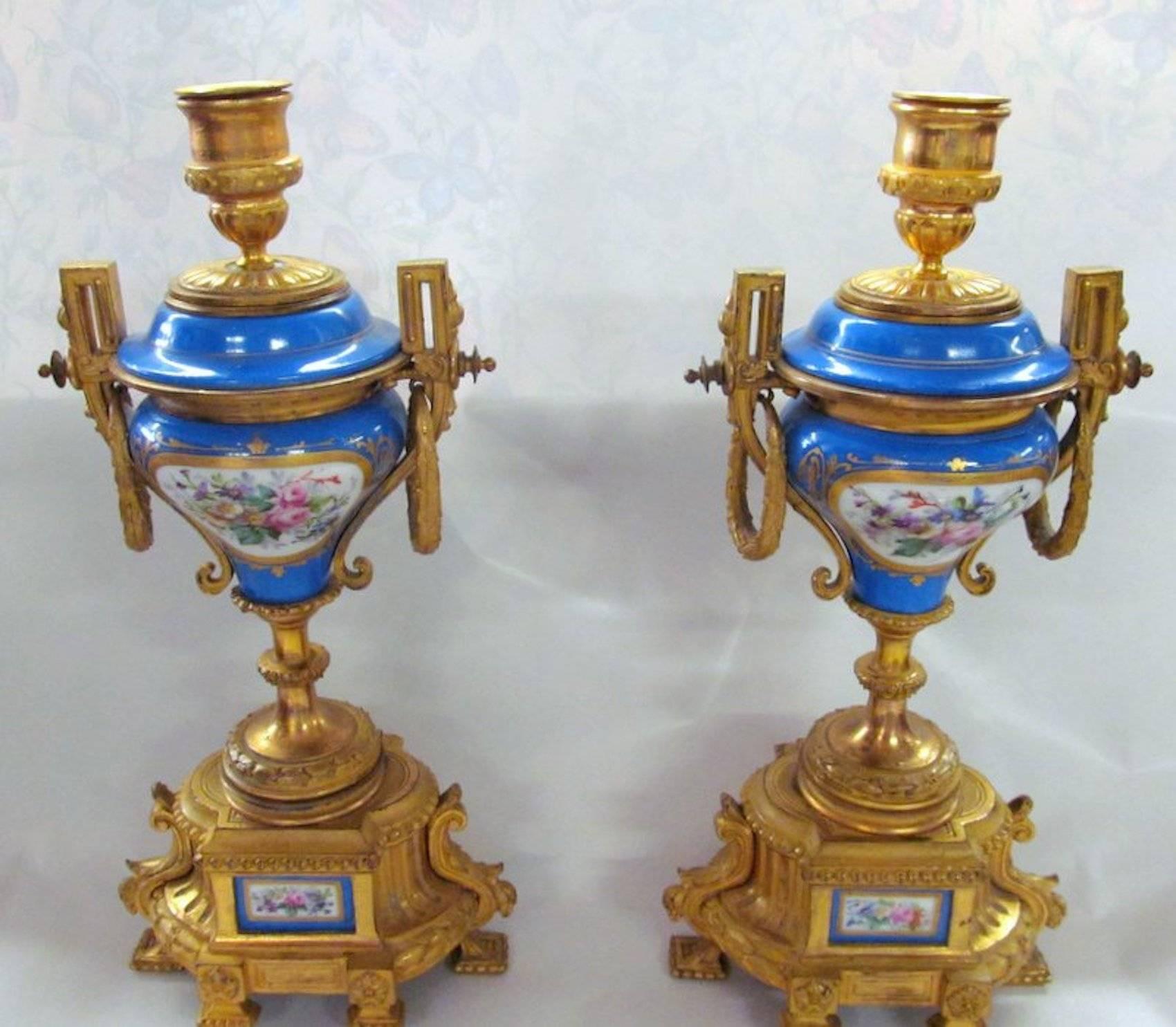 Louis Philippe Pair of Antique French Sèvres-style Porcelain and Ormolu Mounted Cassolettes