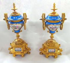 Pair of Antique French Sèvres-style Porcelain and Ormolu Mounted Cassolettes