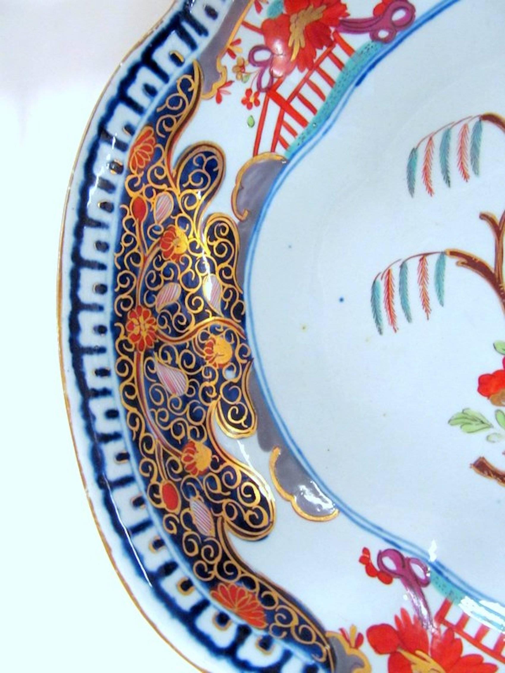 Antique English Turner's Patent Ironstone Imari Large Dish, Lily & Willow patt. In Excellent Condition In Charleston, SC