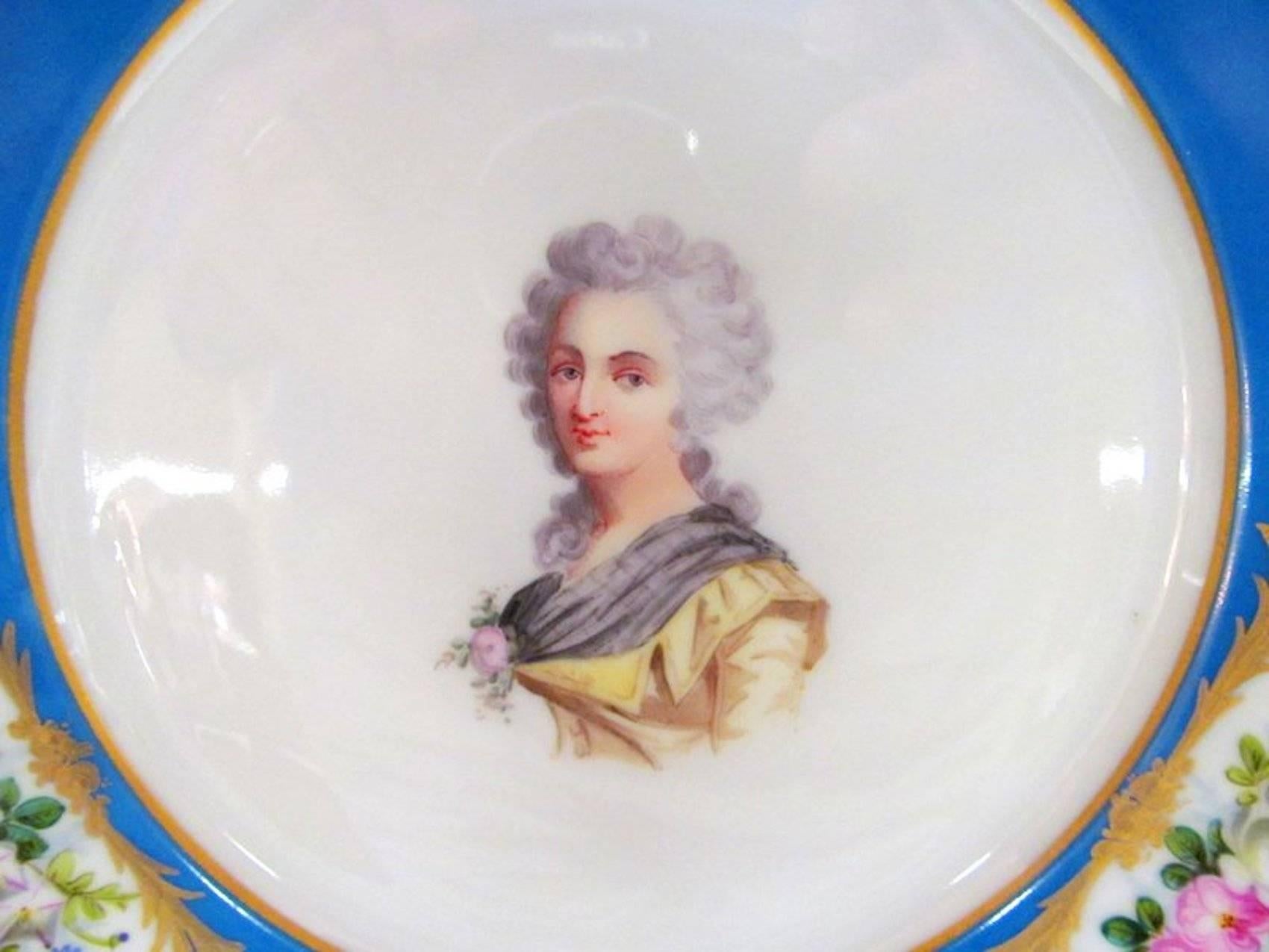 Fine and rare antique French Sèvres hand-painted porcelain gilt and Floral Bleu de Celeste Portrait Cabinet Plate with marks for 1837-1844

Portrait of Madame Elisabeth

With Sèvres printed Louis Philippe period Sèvres mark and Chateau des