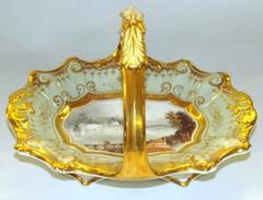 Antique English Hand-Painted Porcelain Scenic Basket 'Philadelphia, PA'