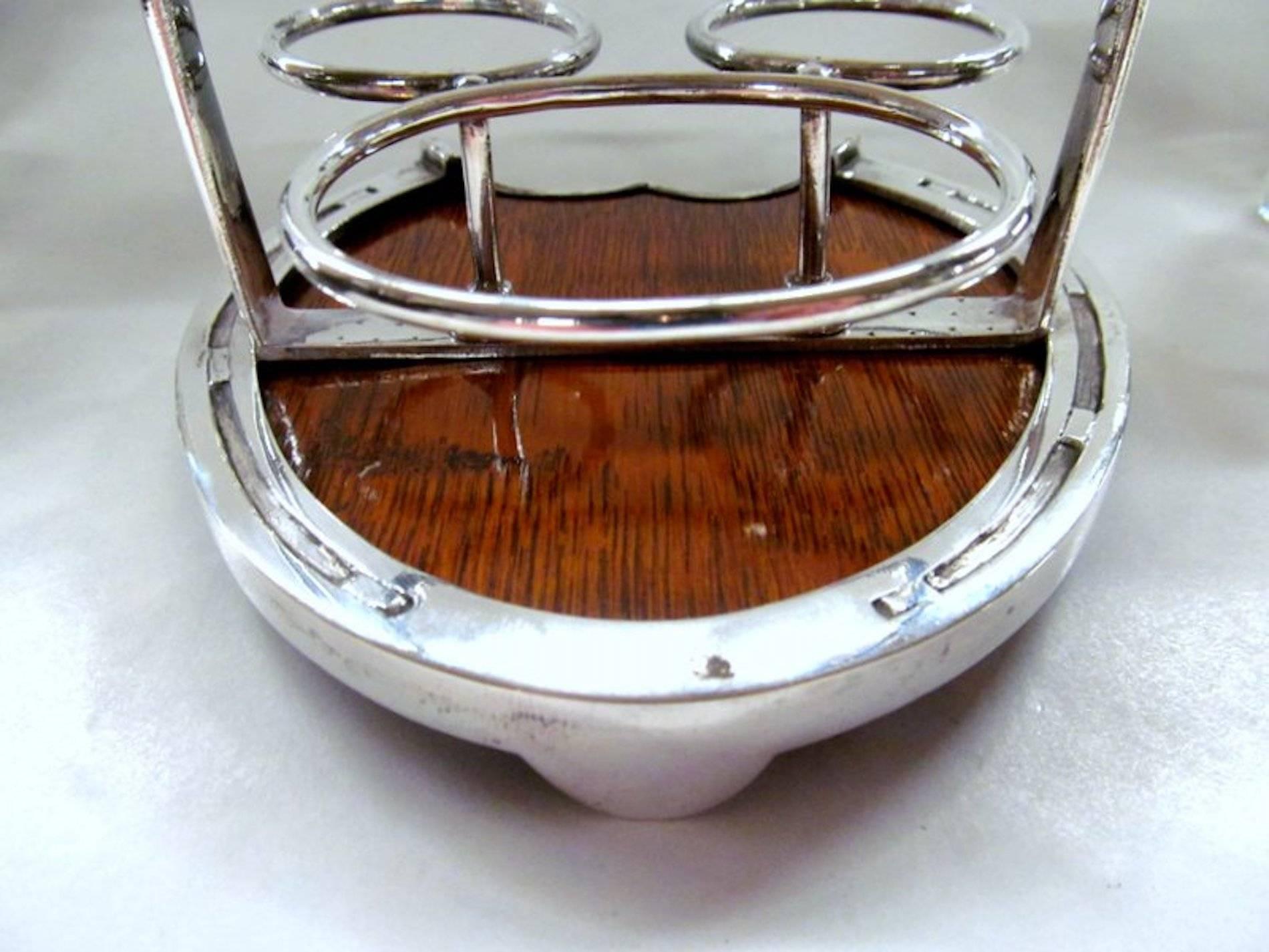 19th Century Old English Silver Plate Equestrian Theme Oak and Cut Crystal Cruet Set