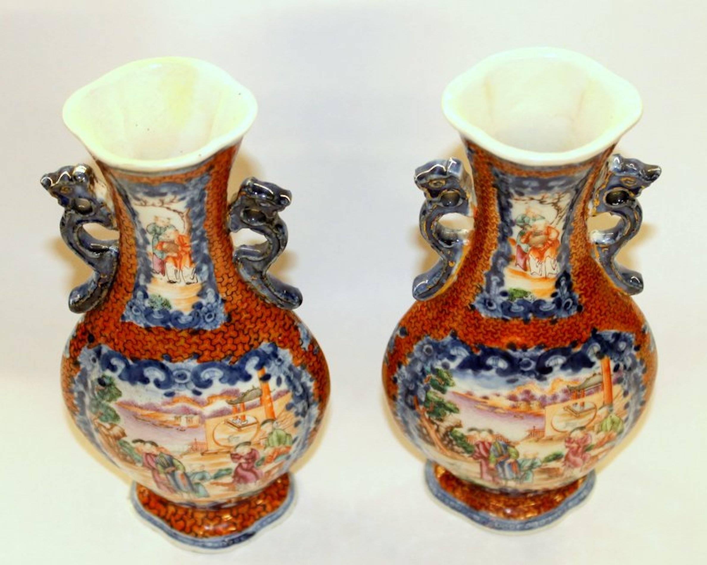 Porcelain Pair of Antique Chinese Export Qianlong Period Mandarin 