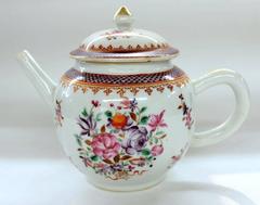 Antique Chinese Export Porcelain Famille Rose Decor Globular Teapot