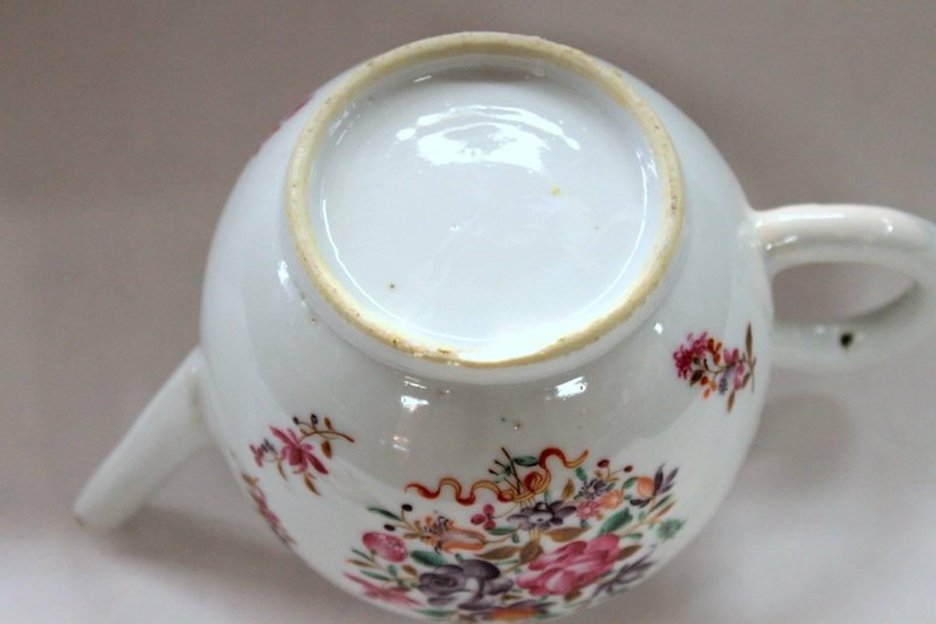 Antique Chinese Export Porcelain Famille Rose Decor Globular Teapot 6