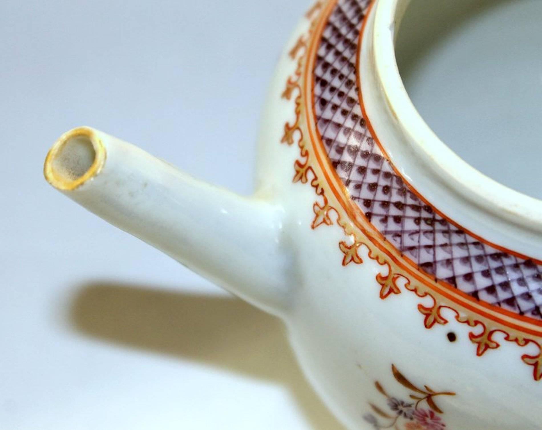 Antique Chinese Export Porcelain Famille Rose Decor Globular Teapot 2