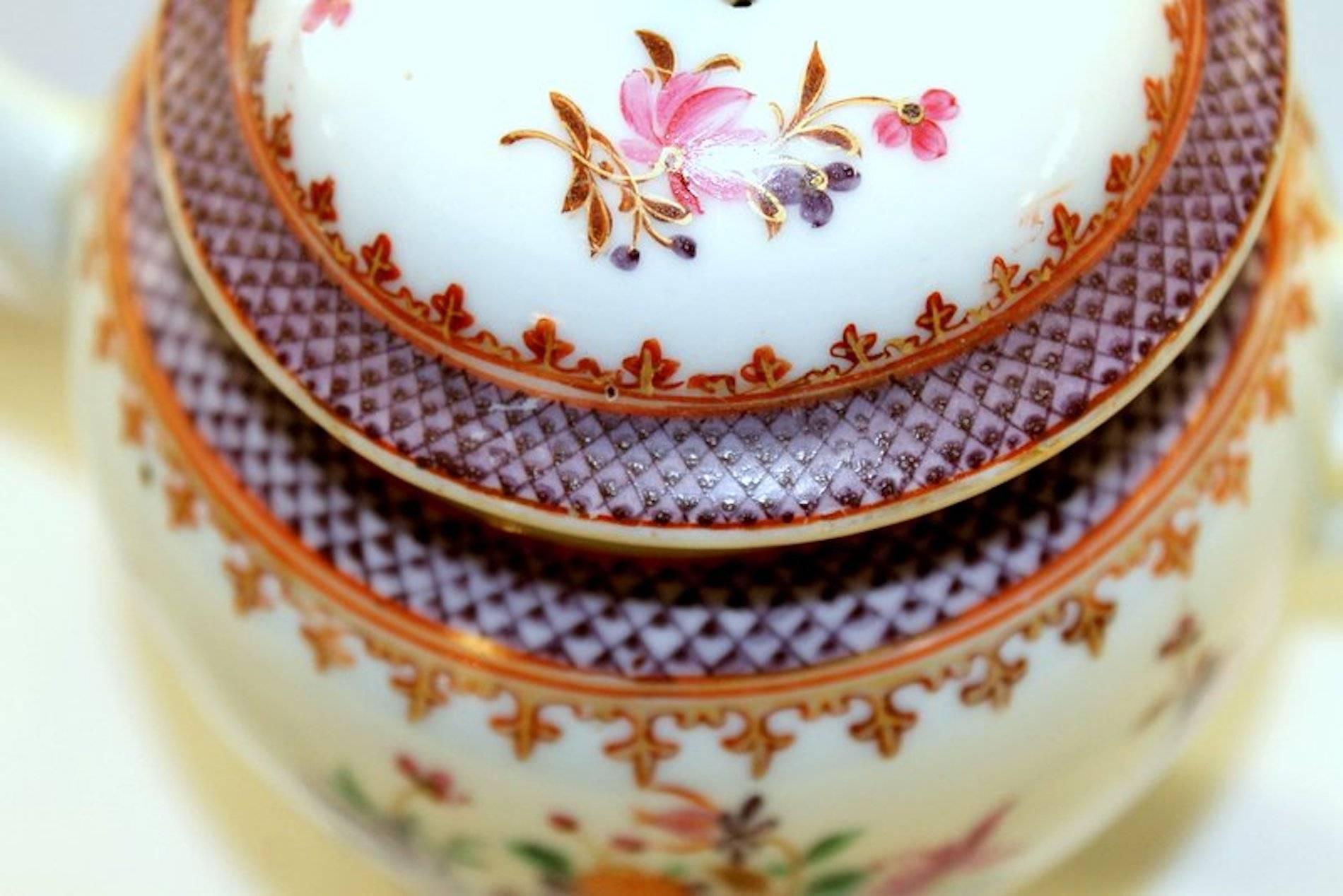 18th Century Antique Chinese Export Porcelain Famille Rose Decor Globular Teapot