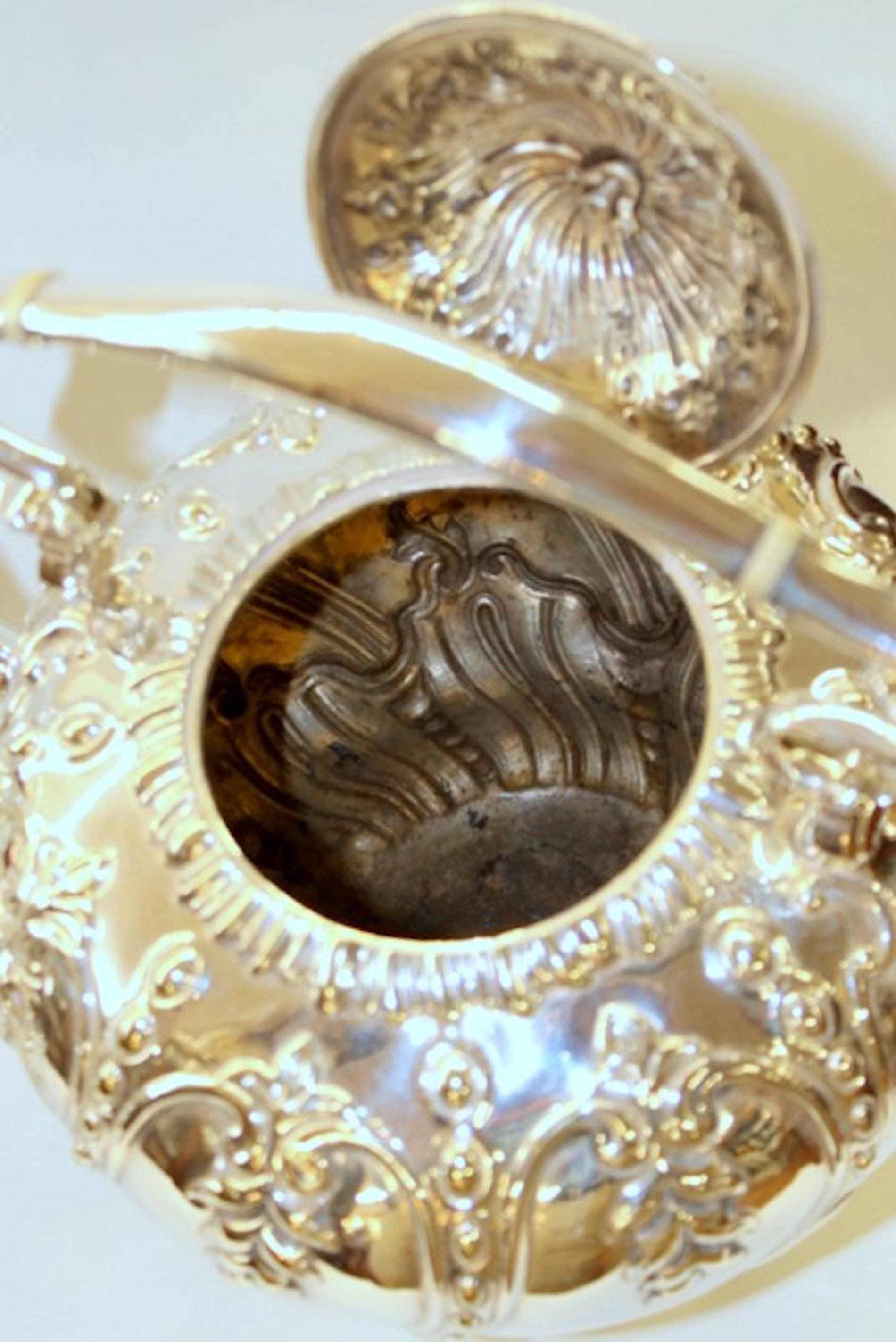 Antique English Hand Chased Sheffield Silver Plate Rococo Style Kettle on Stand 3