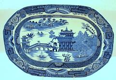 Antique English George III Leeds Pottery Ironstone "Long Bridge/Willow" Platter