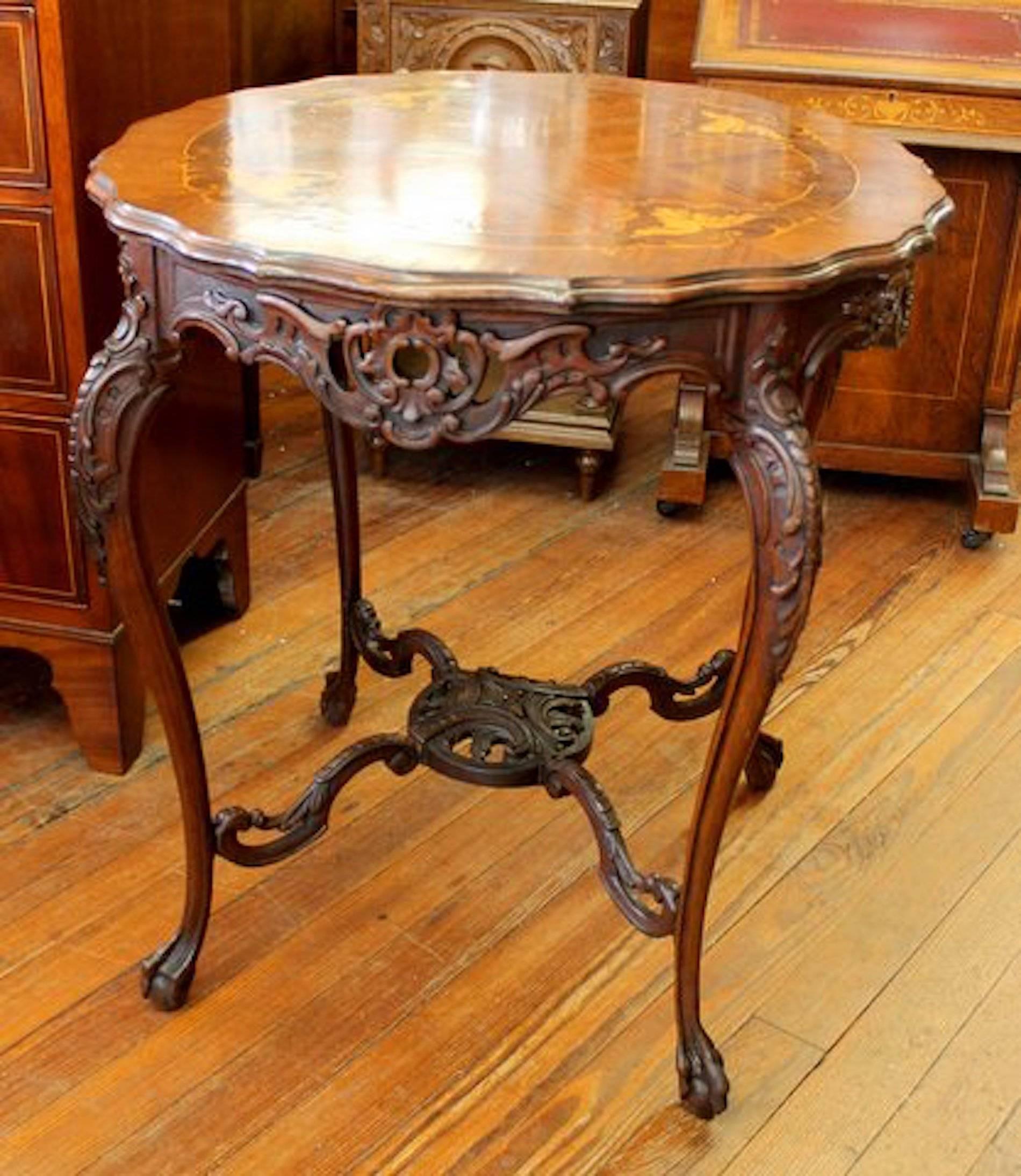 Fabulous quality antique English hand-carved mahogany and exquisite marquetry inlaid 