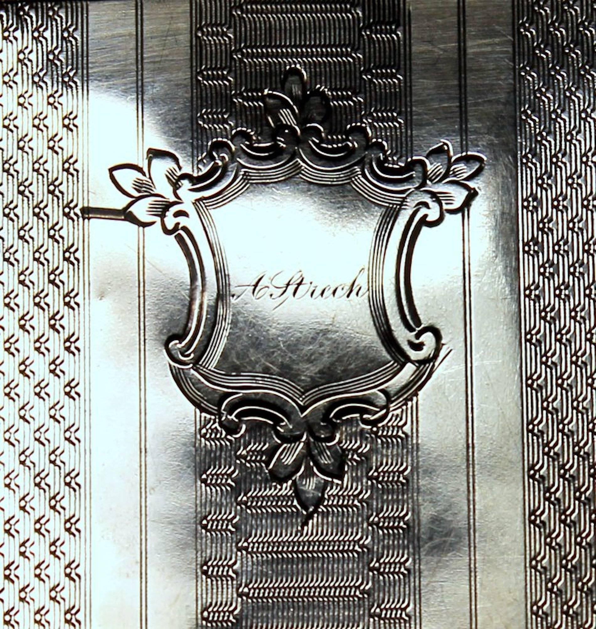 19th Century Antique American Coin Silver Hand Engraved Card Case with Chatelaine For Sale