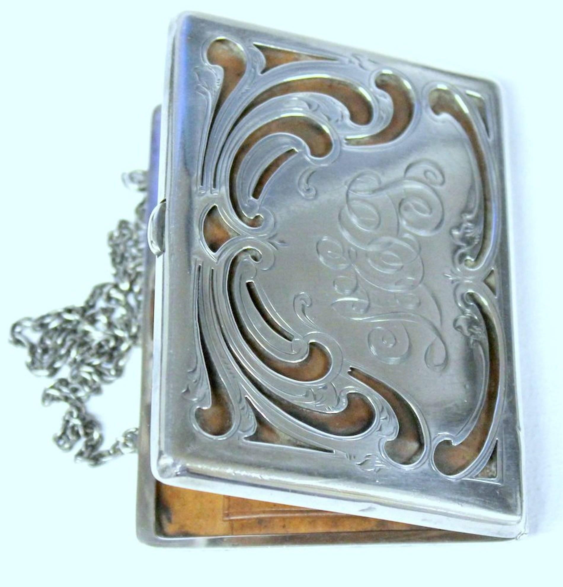19th Century Antique American Hand Pierced and Engraved Sterling Card Case or Coin Purse For Sale
