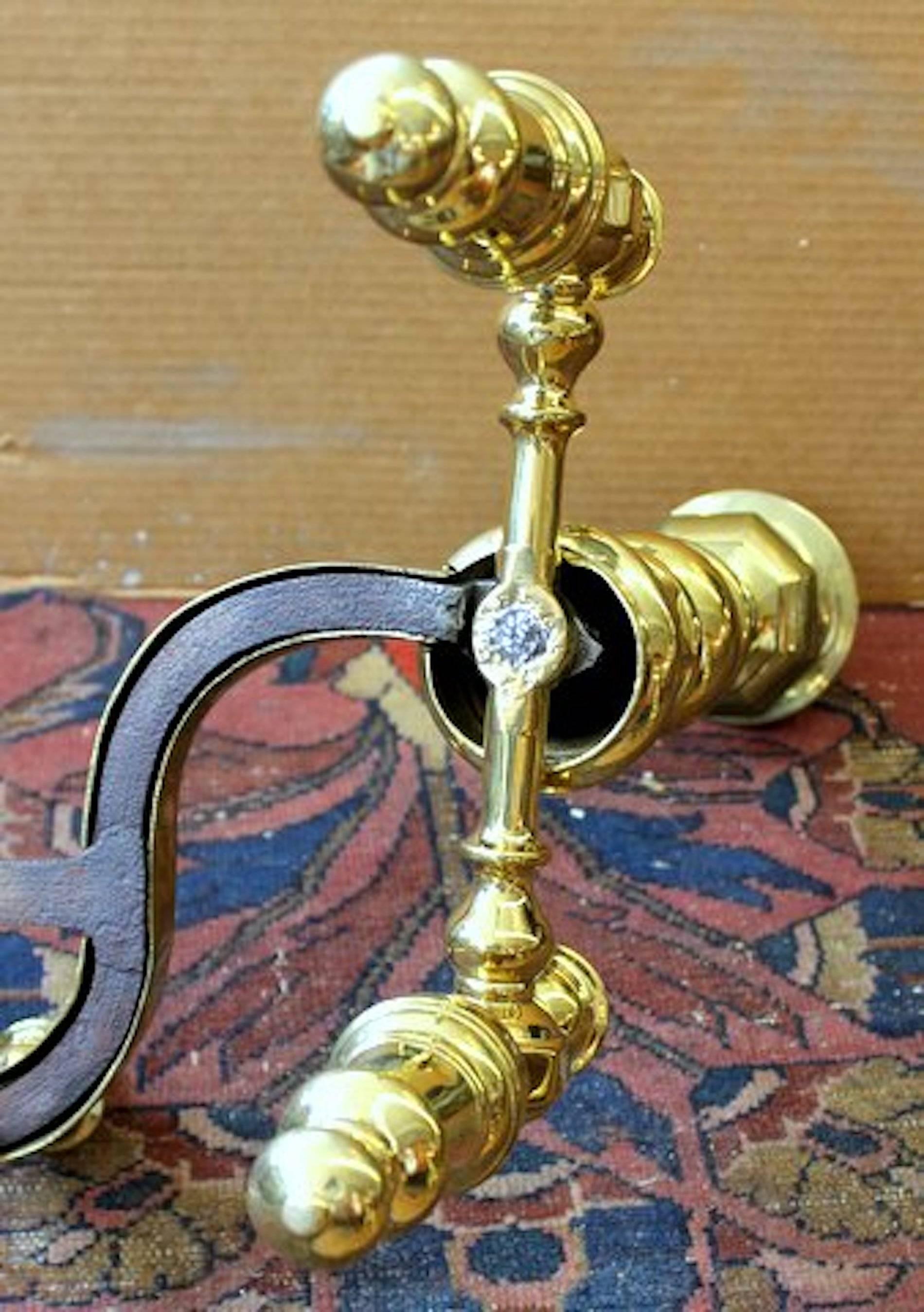 19th Century Pair of Antique American Large Federal Style Solid Brass Andirons, NY Attributed