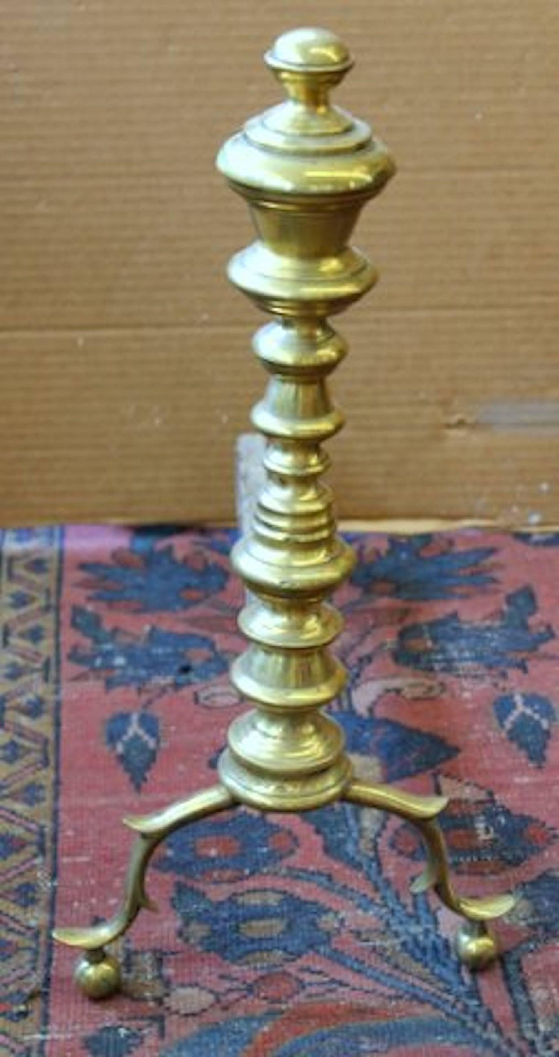 Pair of Antique American Period Federal Brass Andirons 3