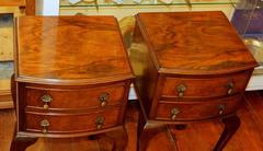 Pair of Old English Burr Walnut Queen Anne Style Bedside or Chairside Tables