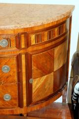 Antique French Louis XVI Style Marquetry Inlaid Marble-Top Demilune Commode