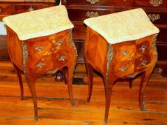 Pair of Old French Marquetry Inlaid Louis XV Chairside or Bedside Tables