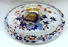 Antique English Spode's "New Stone" Large Imari decor Soup Tureen, Lid and Stand