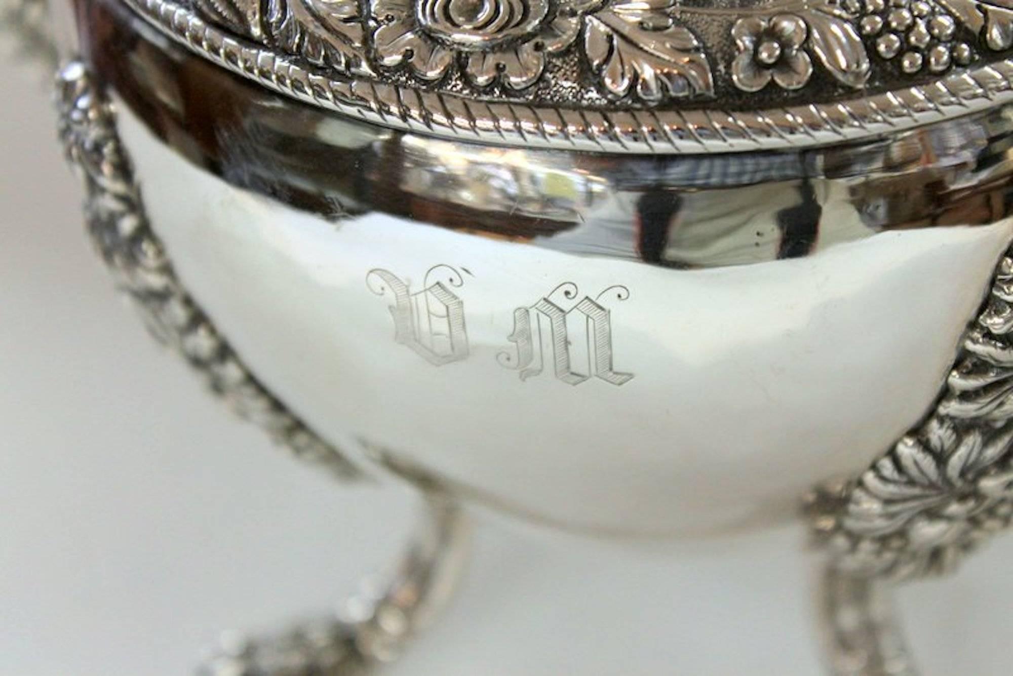 Antique American Coin Silver Rococo Style Four-Piece Tea Set by Andrew De Milt 1