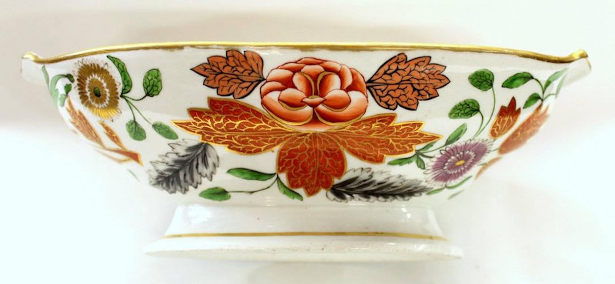 George III Antique English Coalport Porcelain Highly Decorative Floral Pedestal Compote