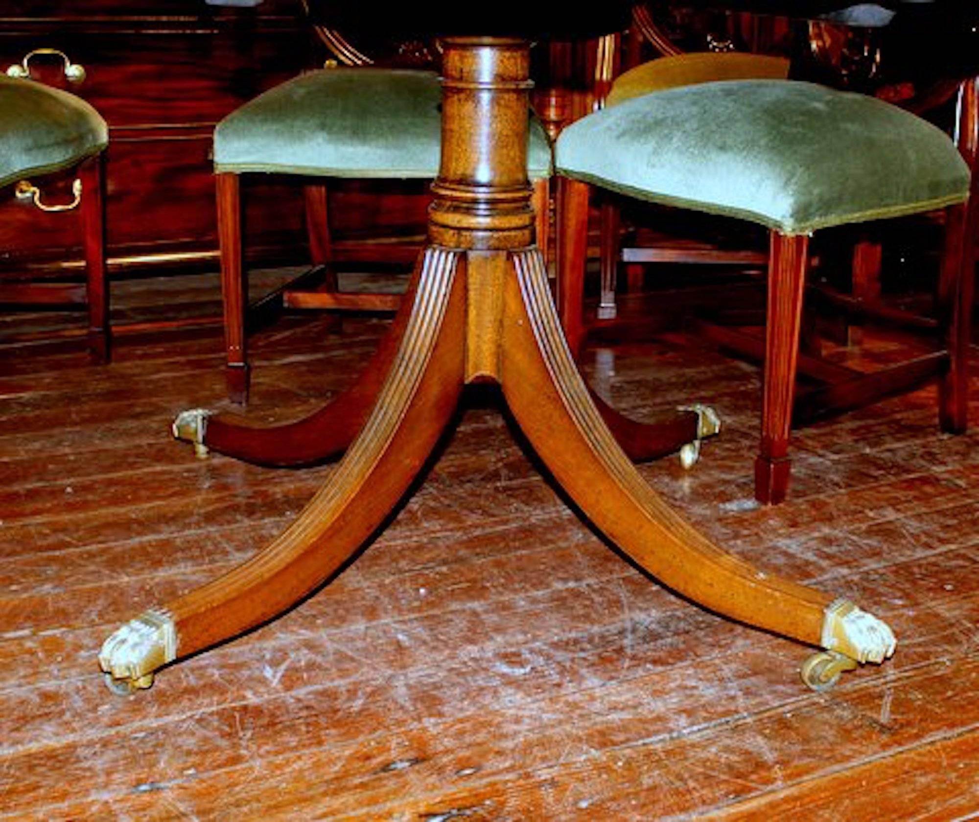 Old English Sheraton Style Inlaid Figured Solid Mahogany Circular Dining Table 4