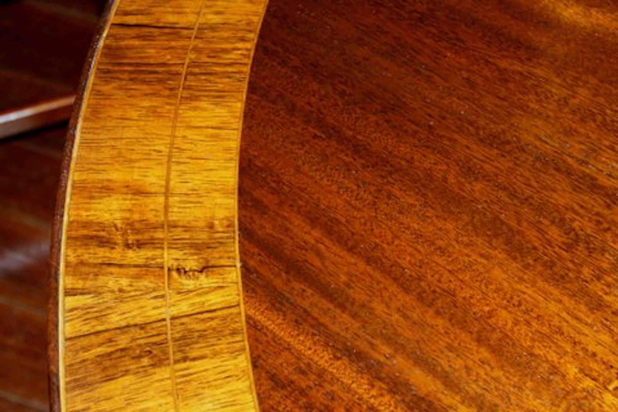 20th Century Old English Sheraton Style Inlaid Figured Solid Mahogany Circular Dining Table