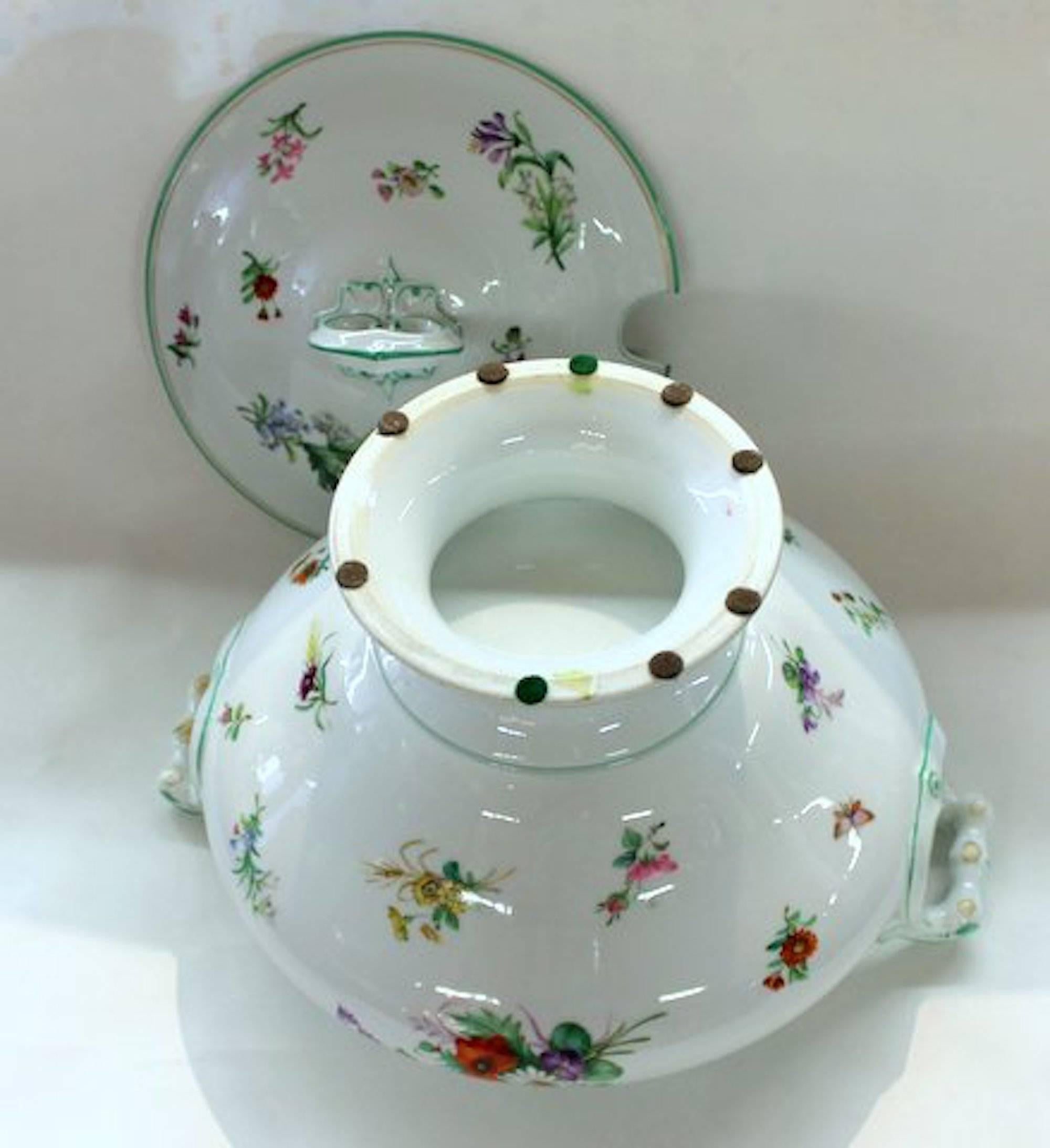 Continental Hand-Painted Porcelain Soup Tureen with Botanicals and Insects For Sale 2