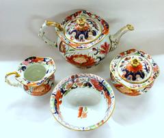 English 19th Century Mason's Ironstone "Water Lily" Pattern Four-Piece Tea Set