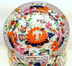 Six Antique English Mason's Ironstone "Water Lily" Pattern Dinner/Lunch Plates