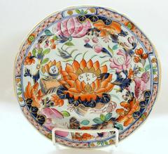 Six Antique English Early Mason's Ironstone "Water Lily" Pattern Dessert Plates