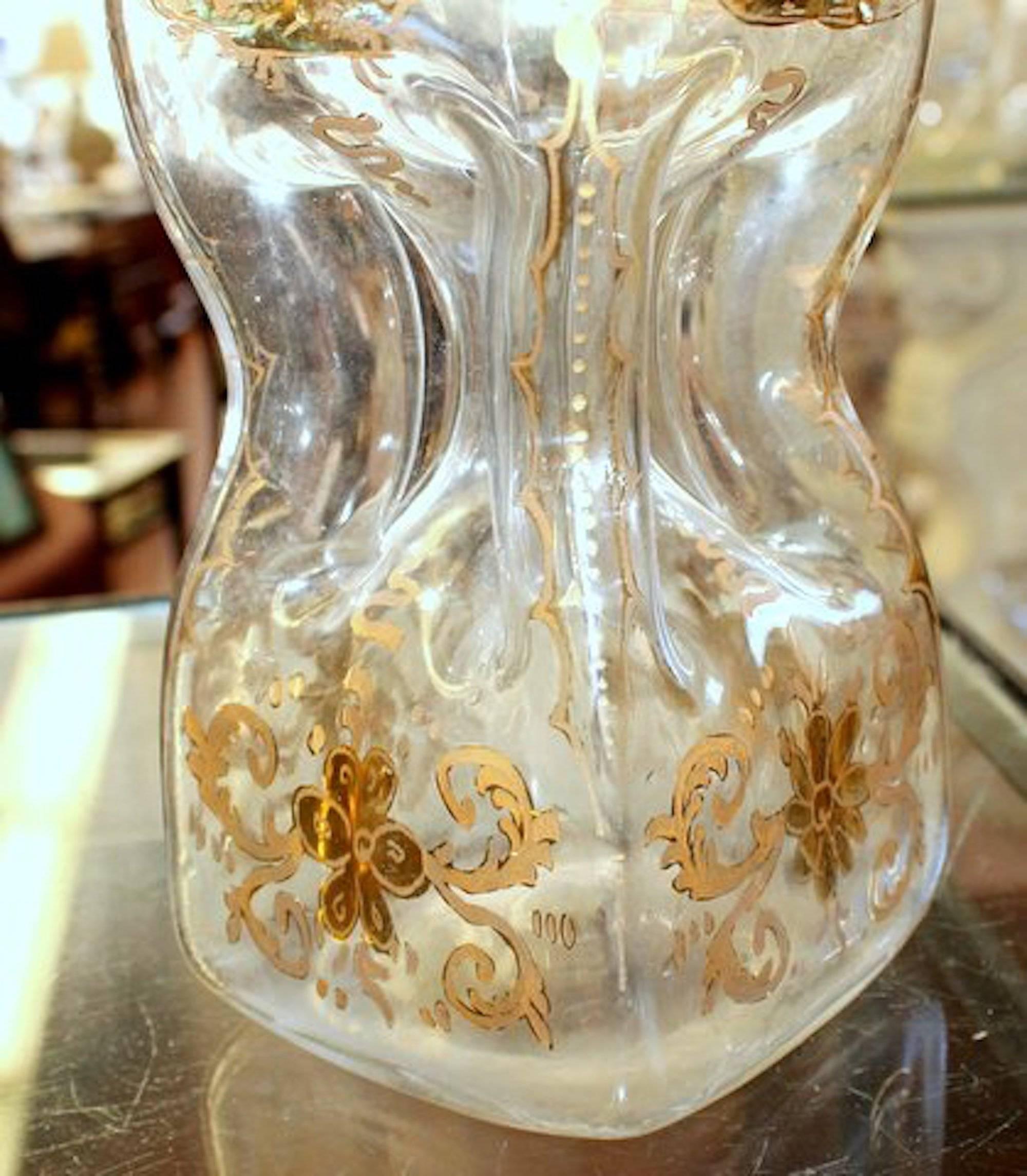 Dutch 18th Century Engraved and Gilt Glass Kuttrolf or Kluk-Kluk Decanter 3