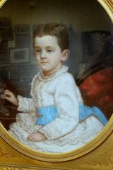 French Portrait of a Young Boy, Original 19th Century Pastel in Original Frame
