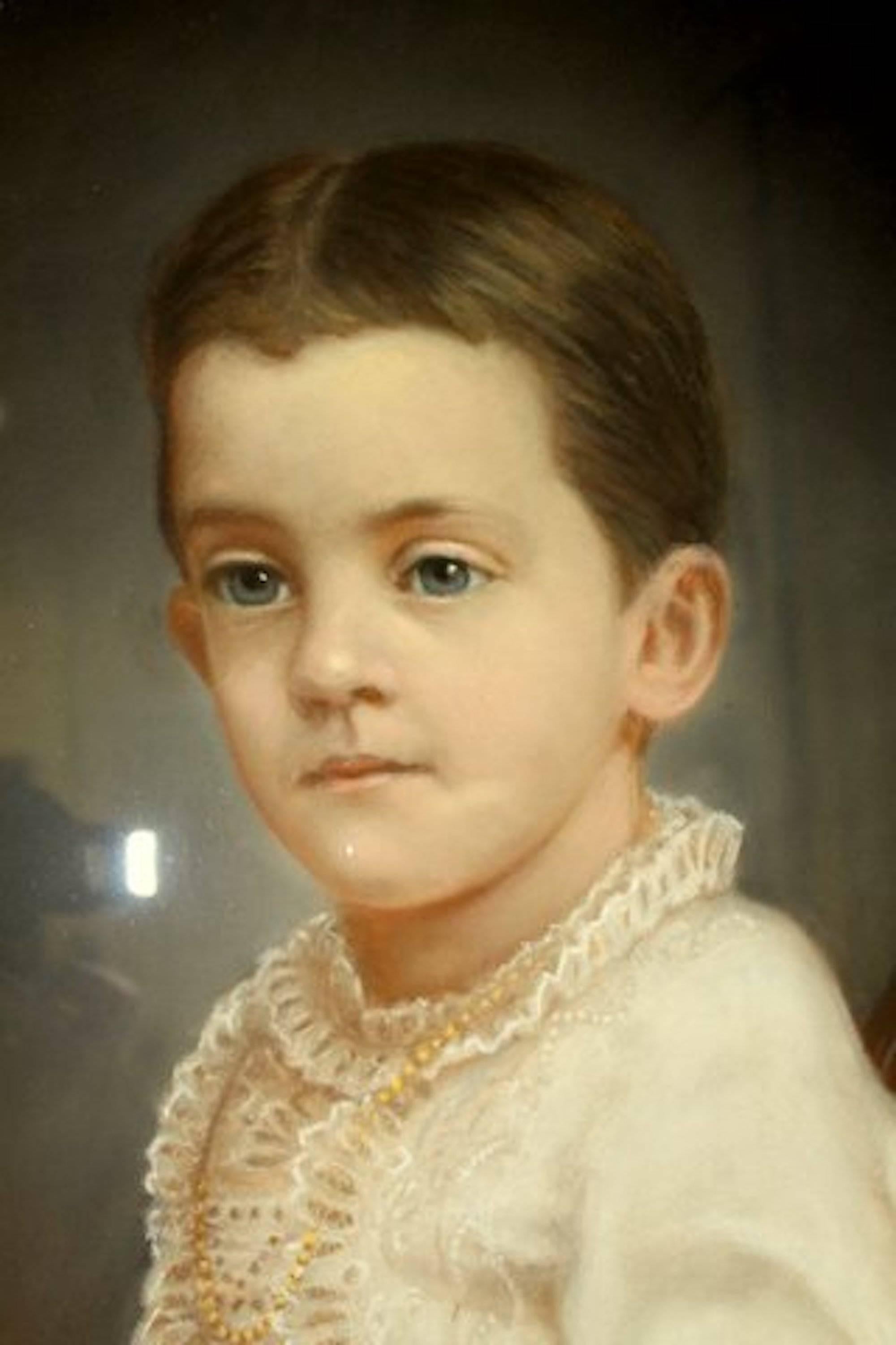 French Portrait of a Young Boy, Original 19th Century Pastel in Original Frame For Sale 1