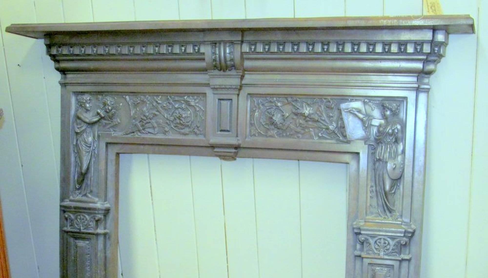 Rare and important antique English Young and Marten burnished steel neoclassical fireplace mantel

Opening dimensions 36