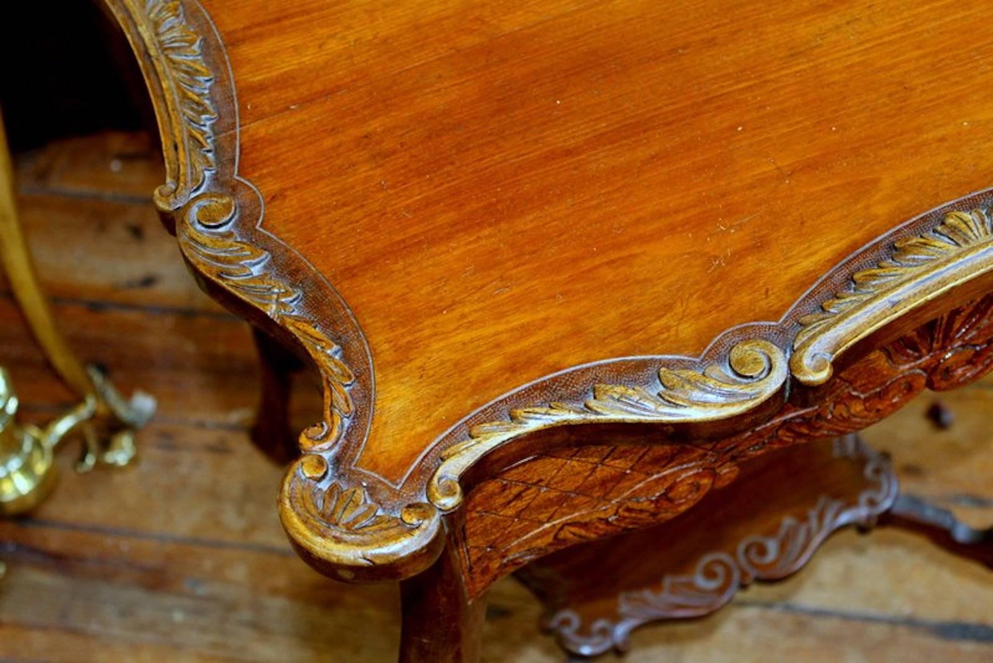 Antique English Hand-Carved Walnut Square Occasional Table In Excellent Condition For Sale In Charleston, SC
