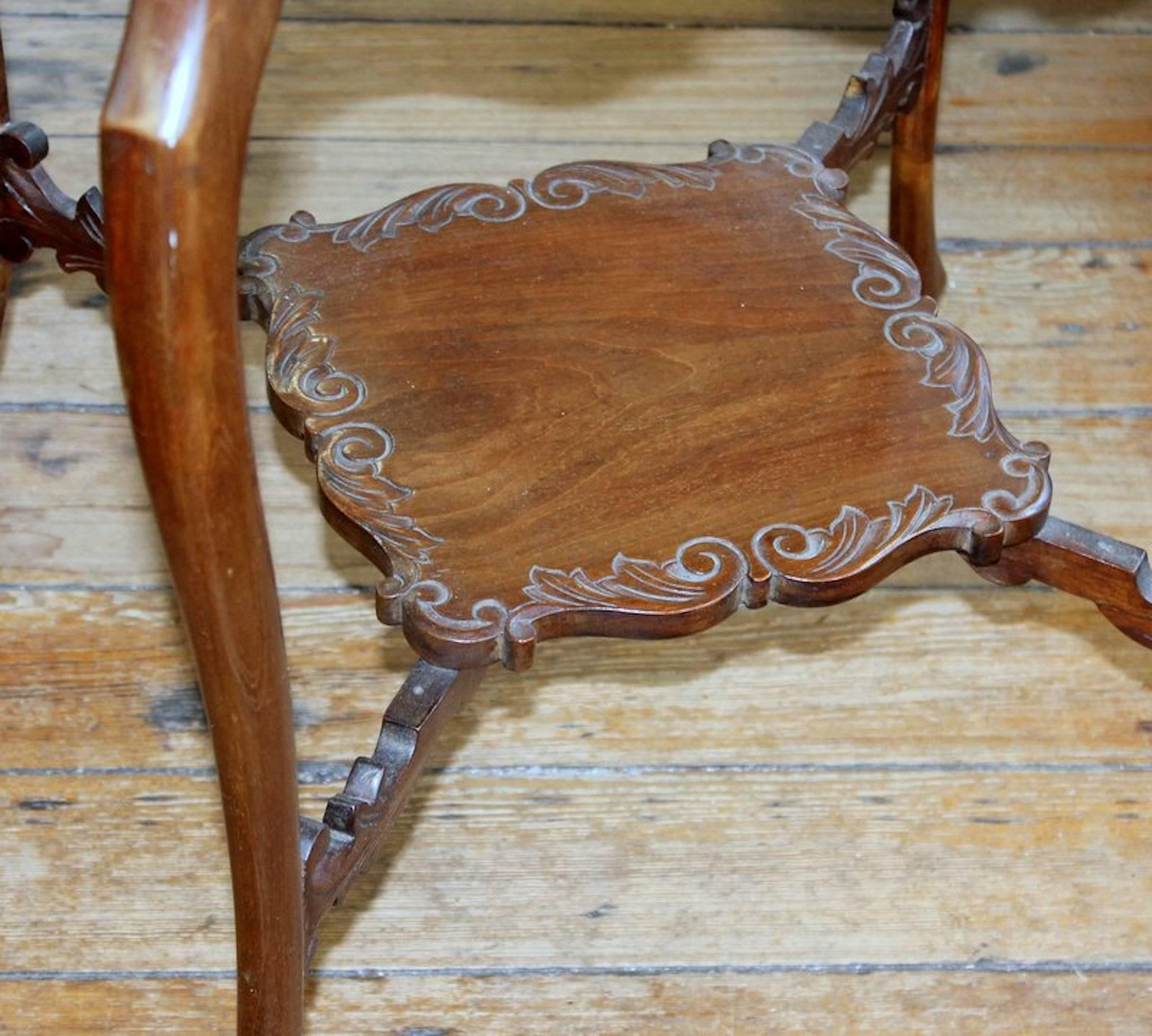 Antique English Hand-Carved Walnut Square Occasional Table For Sale 3