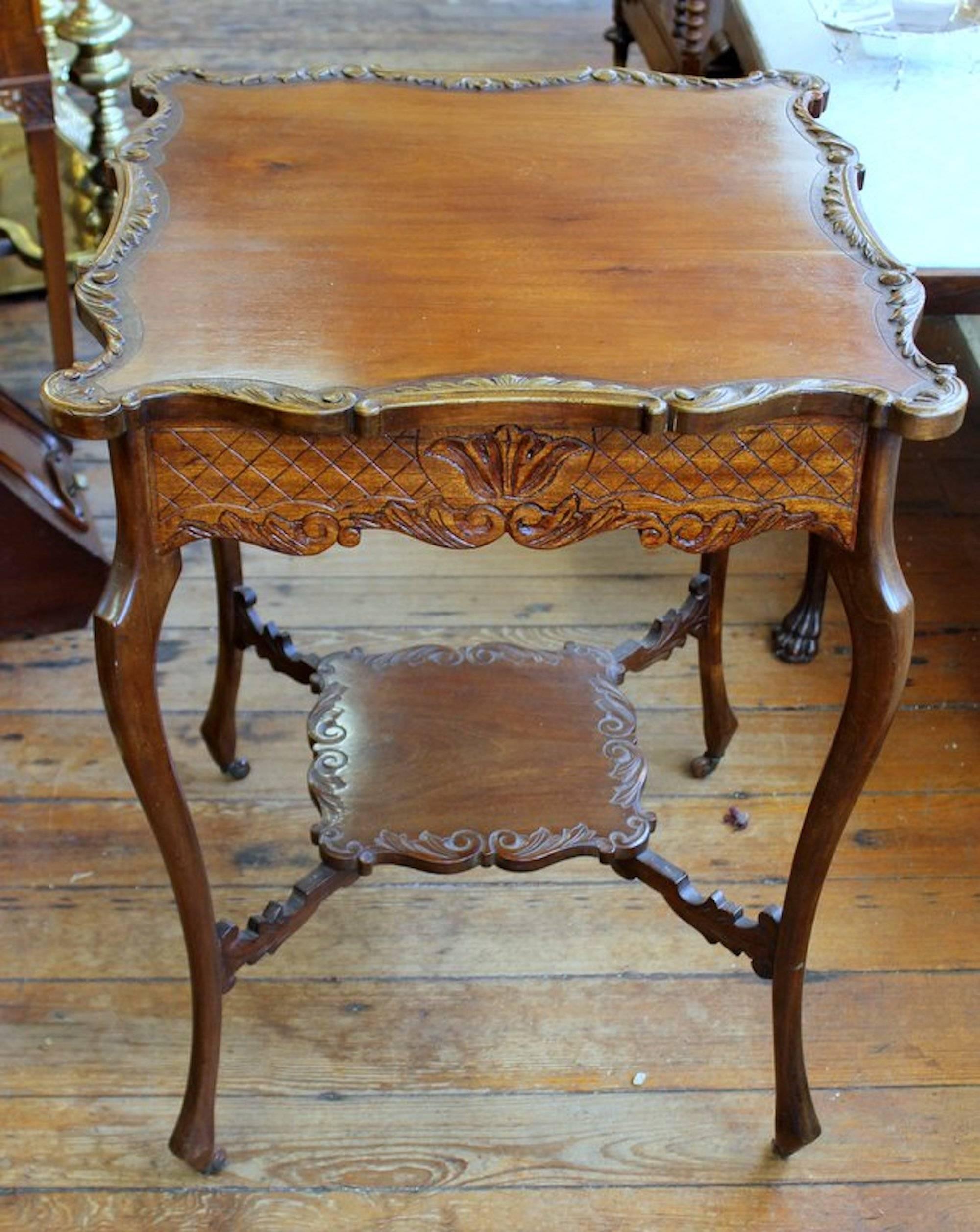 Antique English Hand-Carved Walnut Square Occasional Table For Sale 5