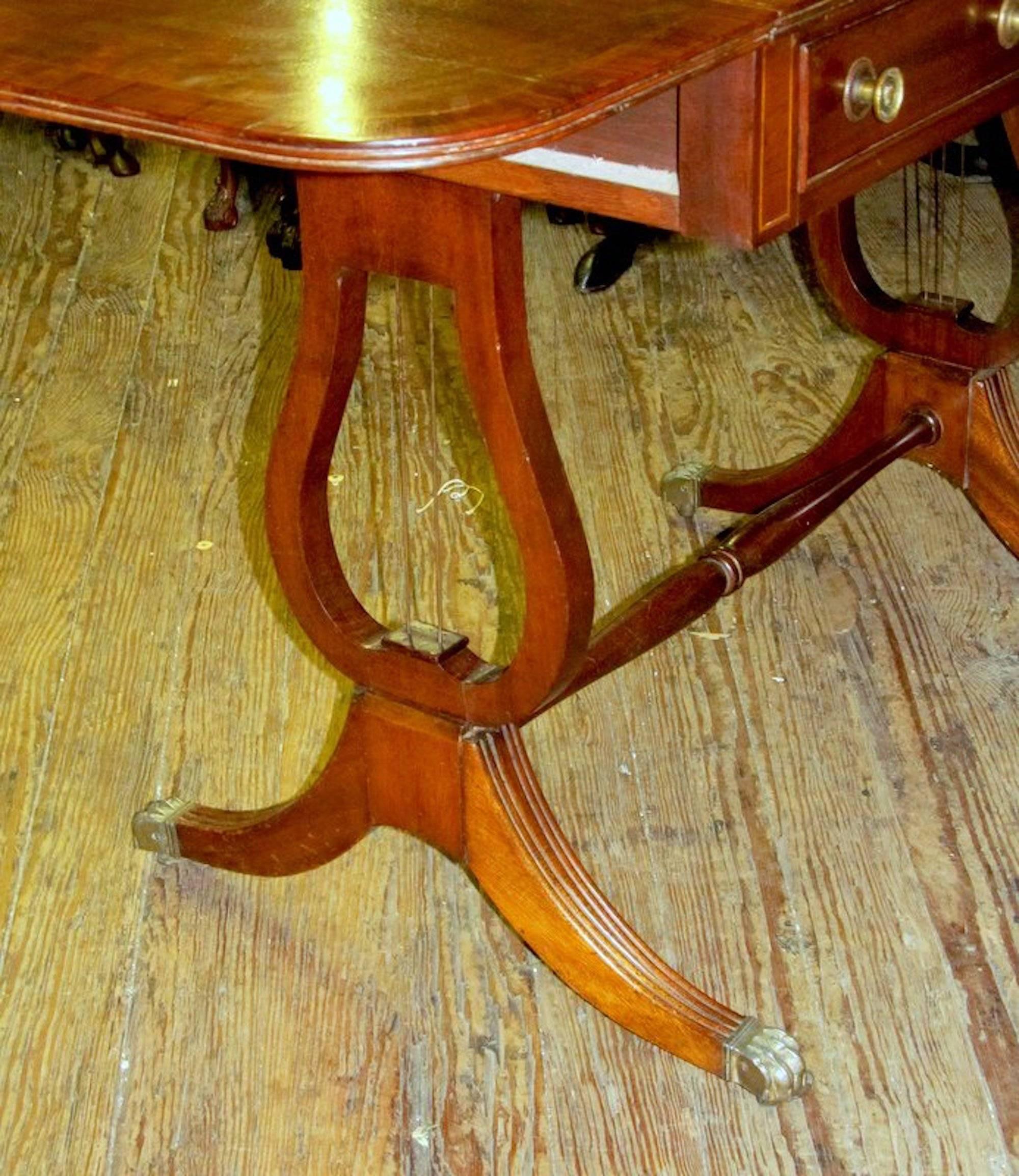 Antique English George IV Inlaid Mahogany Regency Style Drop-Leaf Sofa Table For Sale 1
