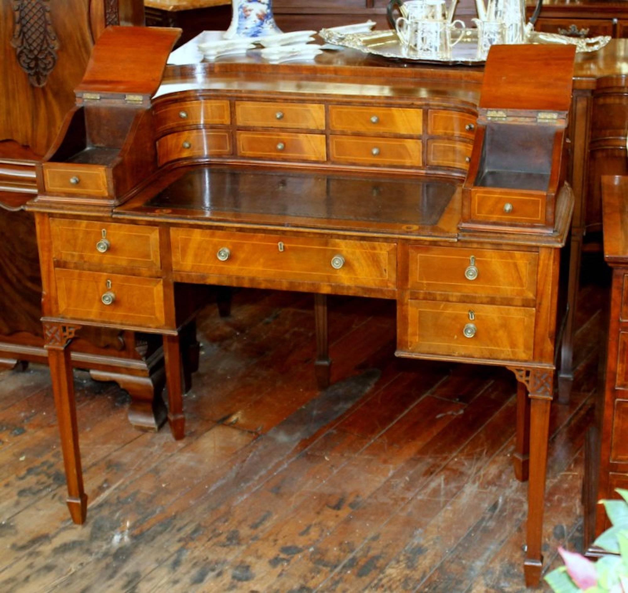 Fine and rare old English inlaid crotch mahogany 