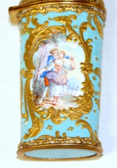 Extraordinary "Sevres-style" Antique English Gilt Enamel Etui or Necessaire