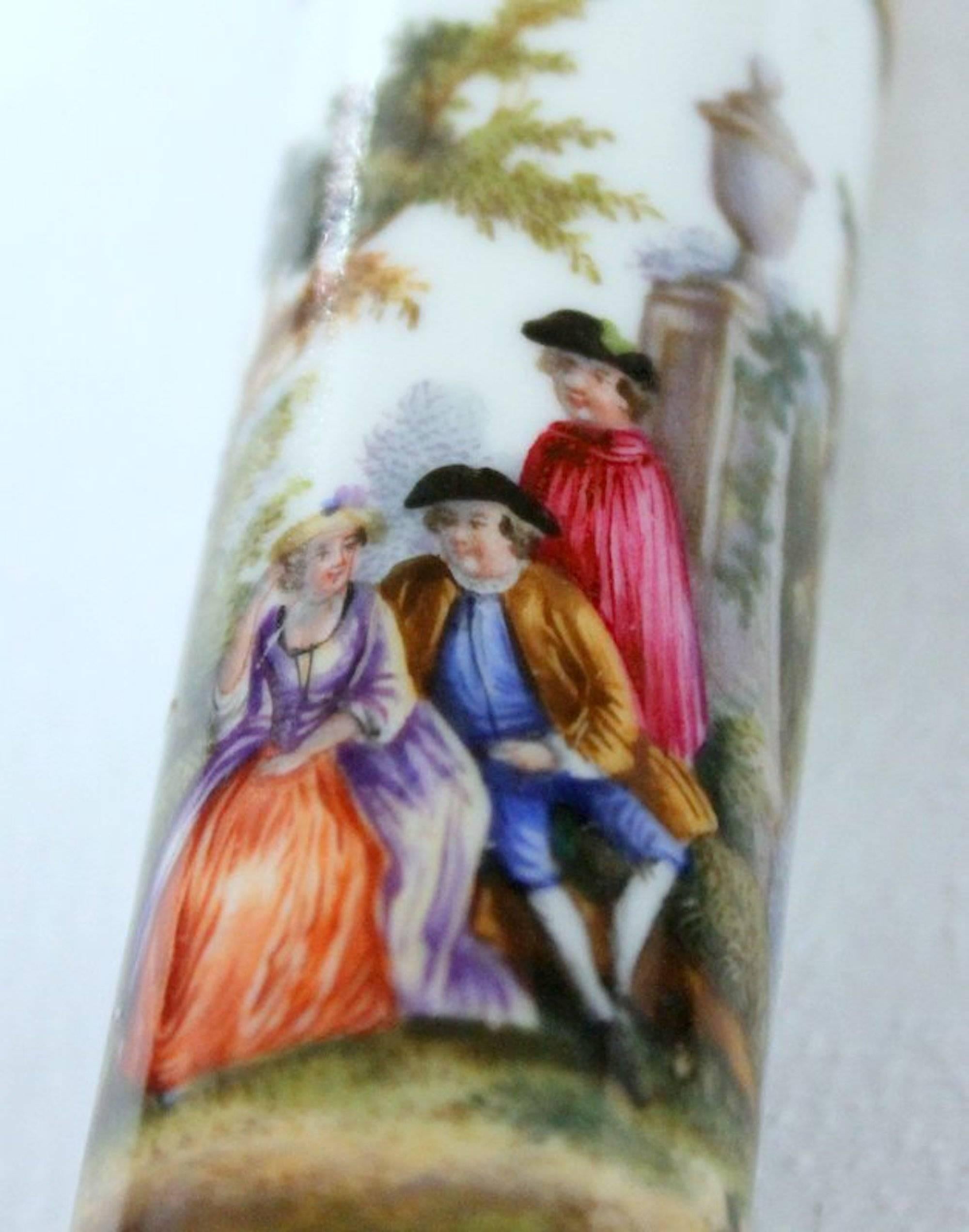 Antique English Hand-Painted Porcelain Bodkin or Billet-Doux Case For Sale 1