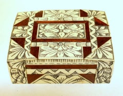 Old Anglo-Indian Carved Bone, Rosewood and Mahogany Hinged Box