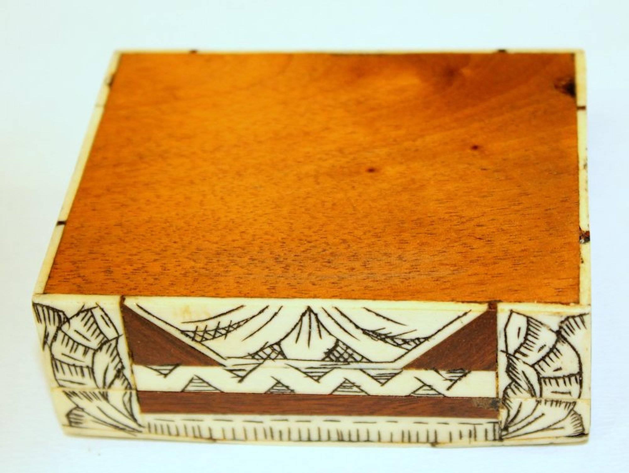 Old Anglo-Indian Carved Bone, Rosewood and Mahogany Hinged Box 5