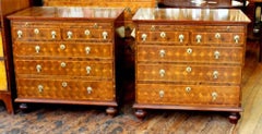 Pair of Antique English Oyster Veneer Queen Anne Revival Bachelor's Chests