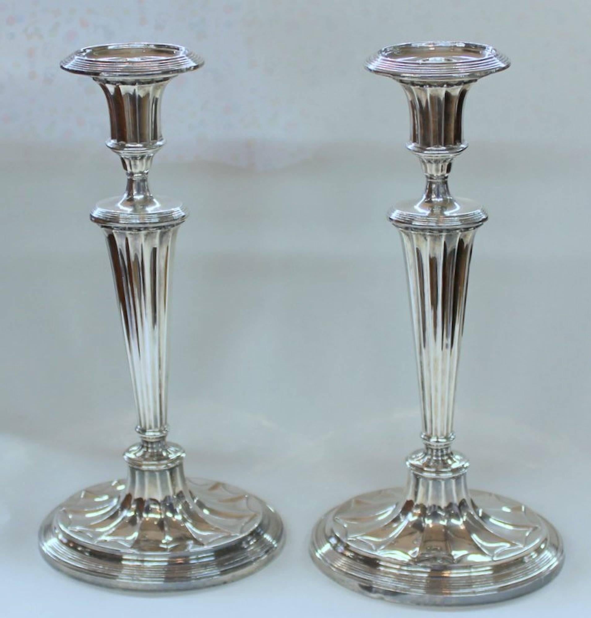 English Pair of Old Sheffield Plate Geo IV Adam Style Three-Light Candelabra For Sale