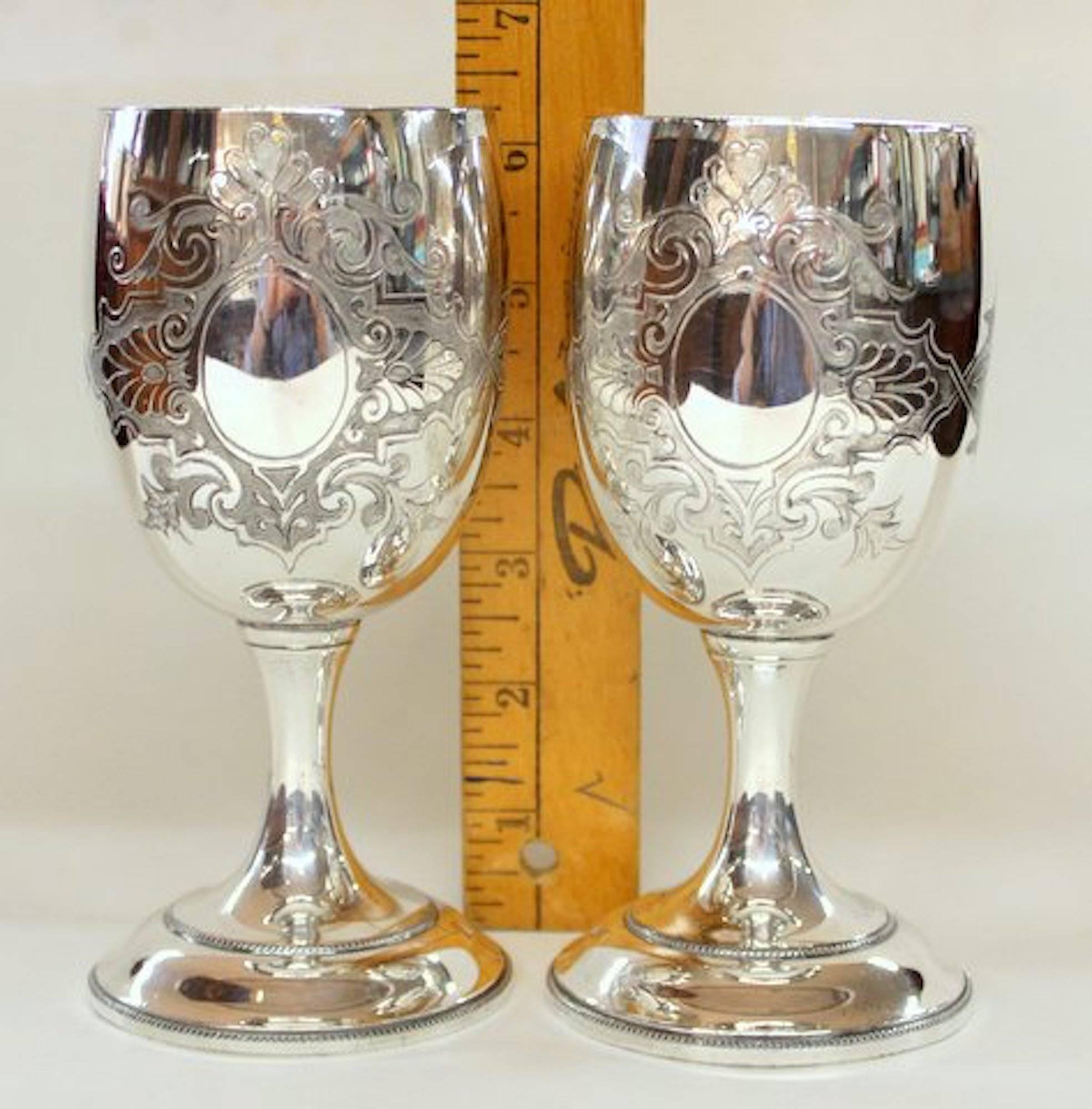 Pair of Antique American Silver Plate Goblets, Simpson, Hall and Miller, CT 1