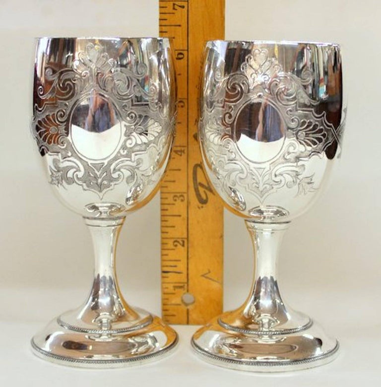 Pair of Antique American Silver Plate Goblets, Simpson, Hall and Miller
